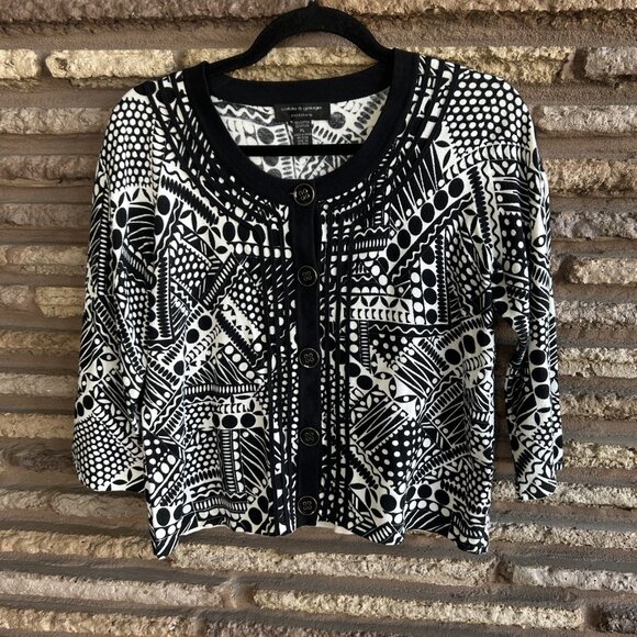 Cable & Gauge Black and White Geometric Cropped Cardigan Sweater Size Large P - Picture 4 of 7